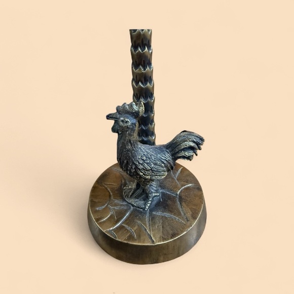 Vintage Rooster Table Lamp with Amber Glass Shade - Picture 3 of 4